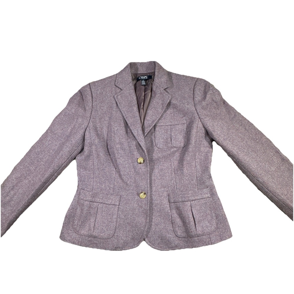 Chaps Blazer Womens Size 10P Lavender Tweed Wool Blend Jacket Preppy